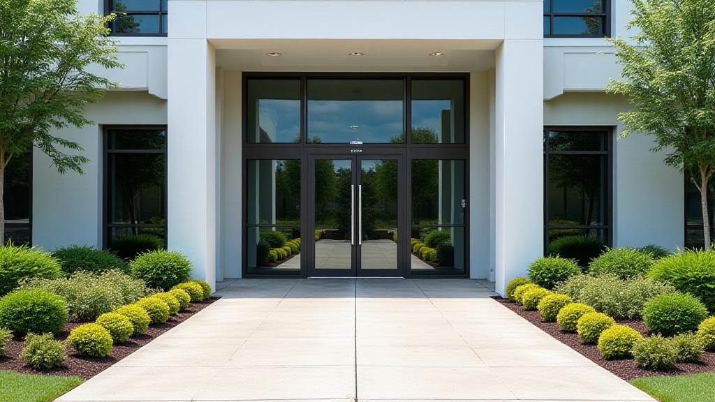 Clean commercial entrance landscaping